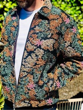 Tapestry Floral Cropped Jacket, Vintage Streetwear Statement Coat